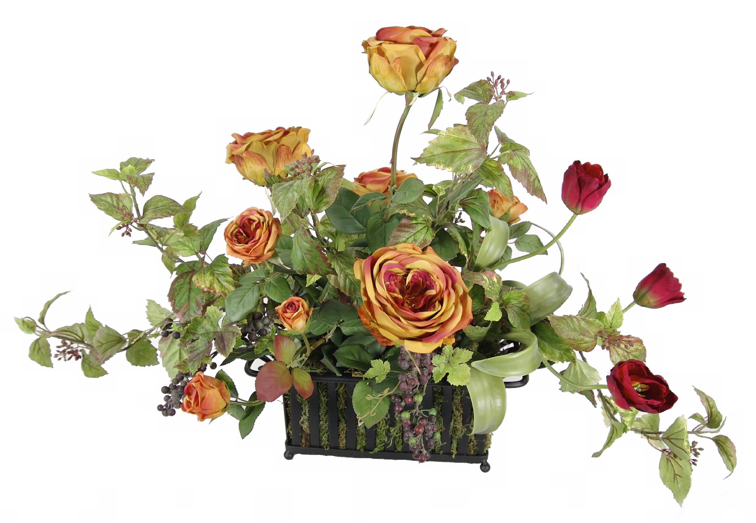 English Rose in Metal Pot Faux Flower Arrangement
