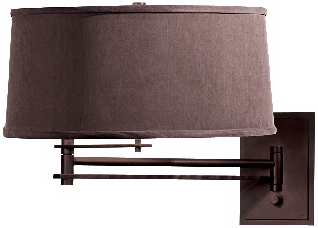 Mahogany Metal Dark Gray Shade Hardwire Swing Arm Wall Lamp