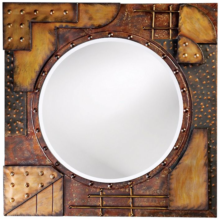 Antique Pewter Bronze and Brass 39" Square Wall Mirror
