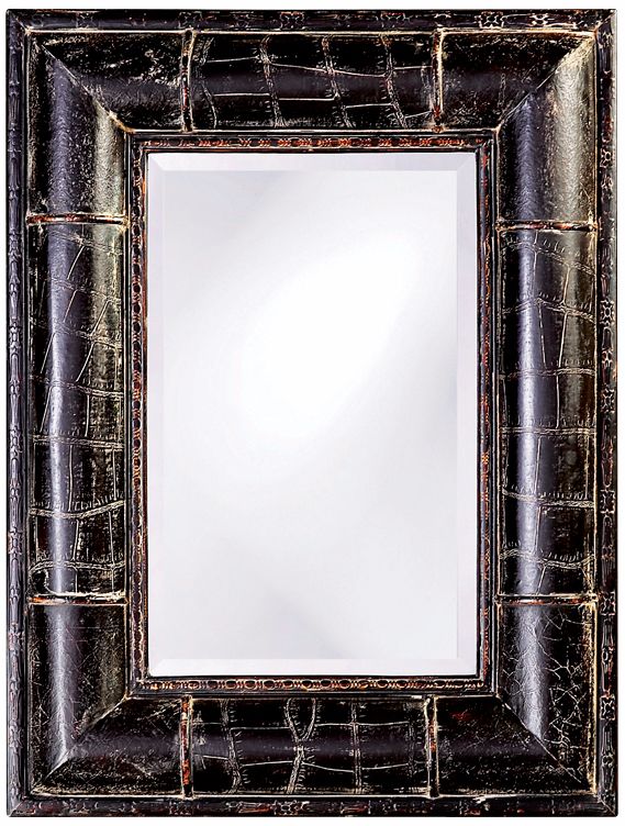 Faux Leather Frame with White Wash Accents Wall Mirror