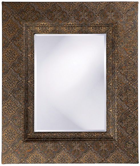 Embossed Fabric Overlay Bronze Finish 37" High Wall Mirror