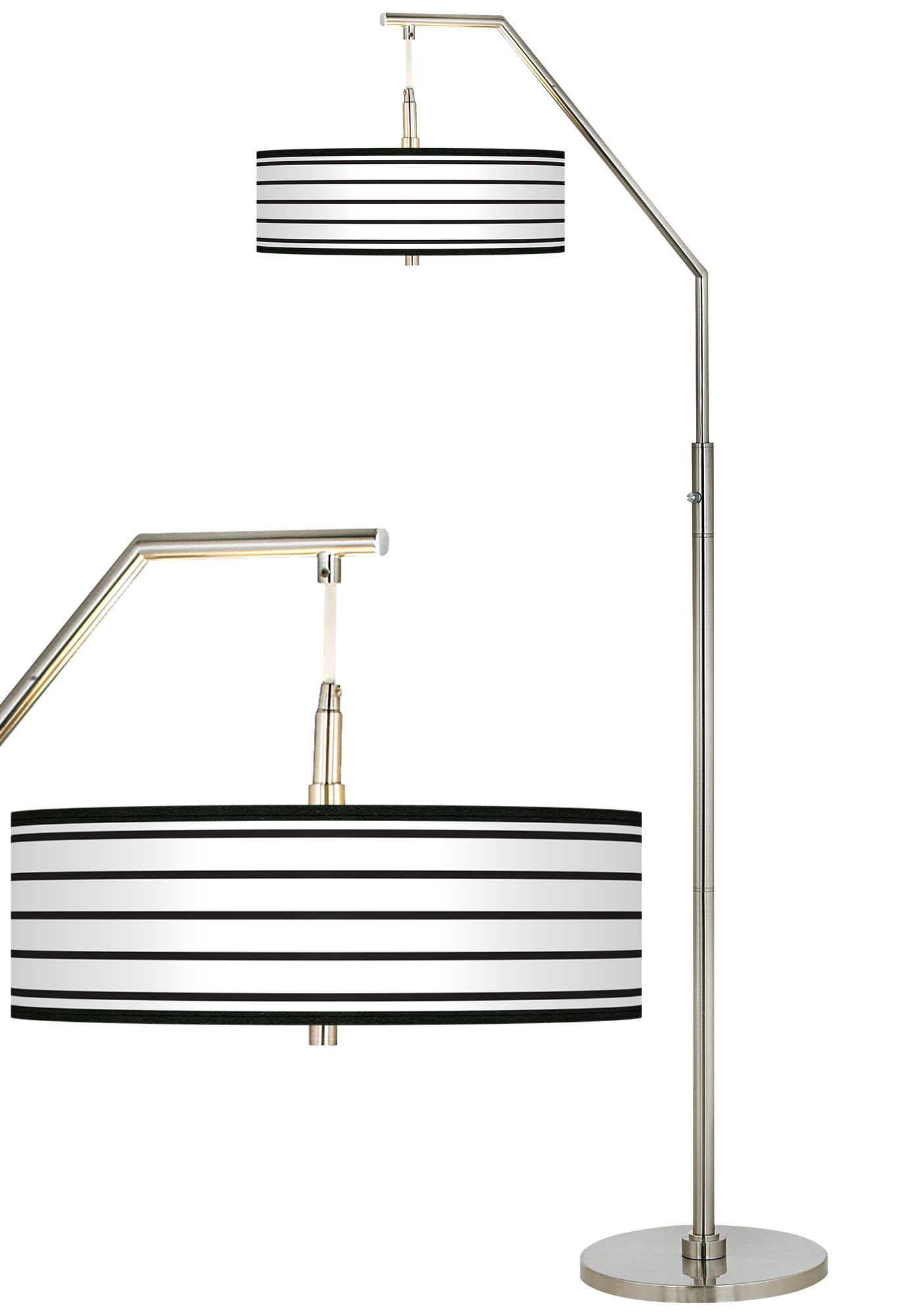 Black Parallels on White Giclee Shade Arc Floor Lamp
