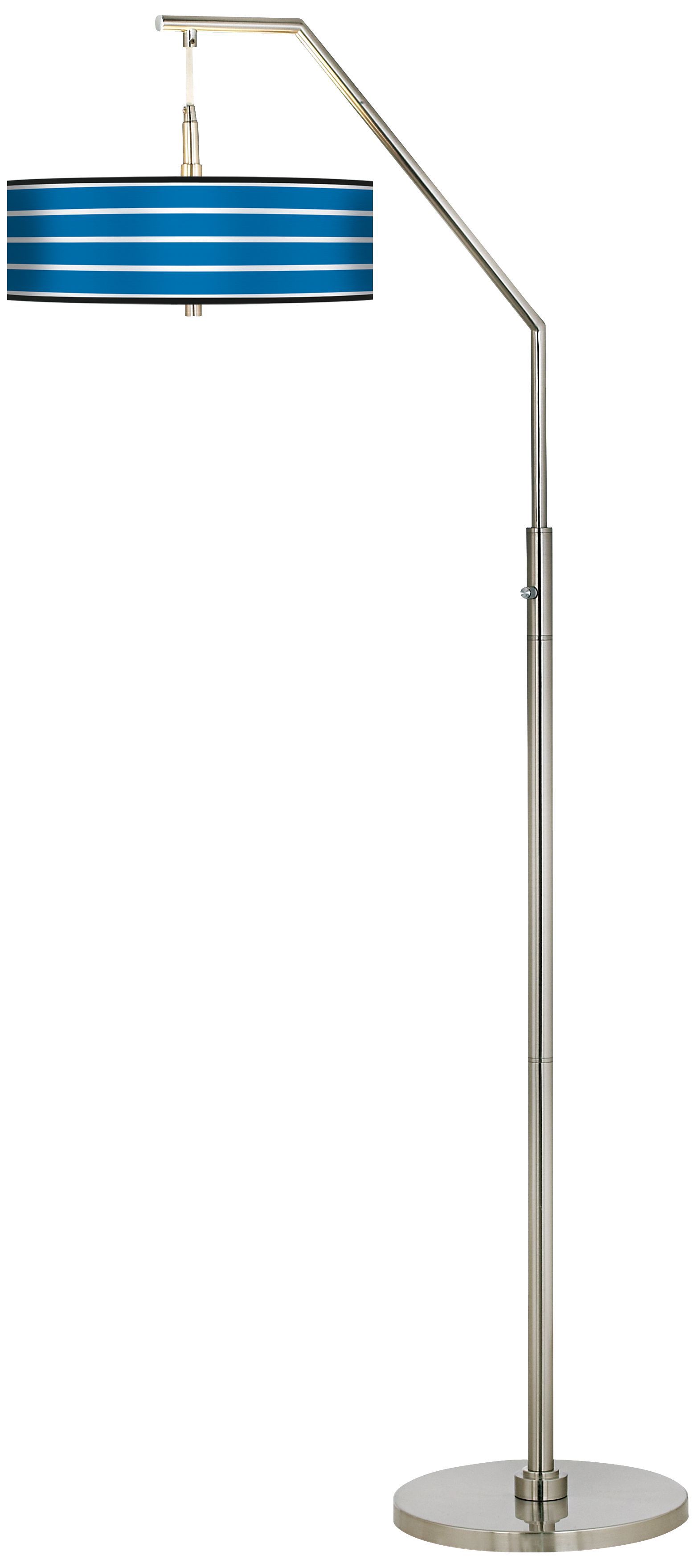Bold Blue Stripe Giclee Shade Arc Floor Lamp