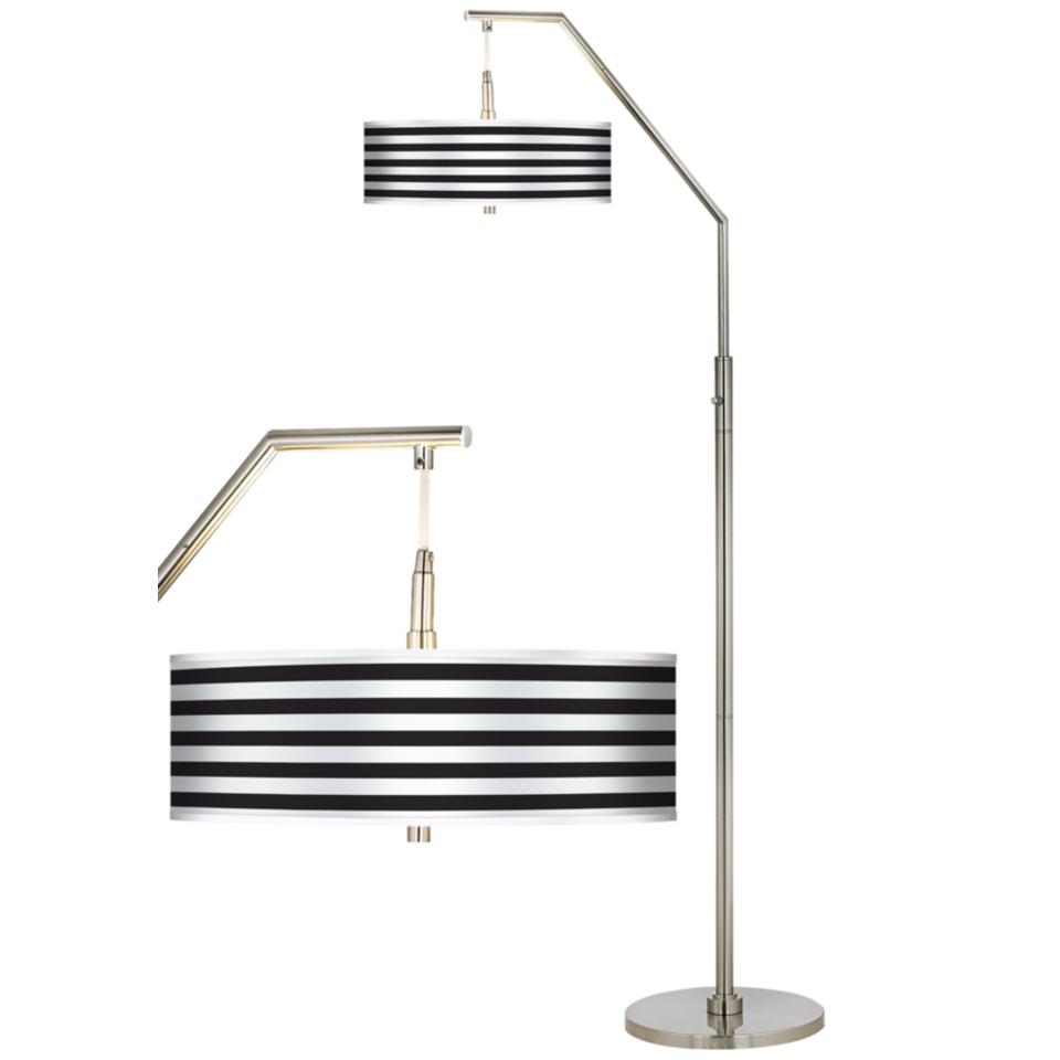 Black Horizontal Stripe Giclee Shade Arc Floor Lamp   #H5361 H7335