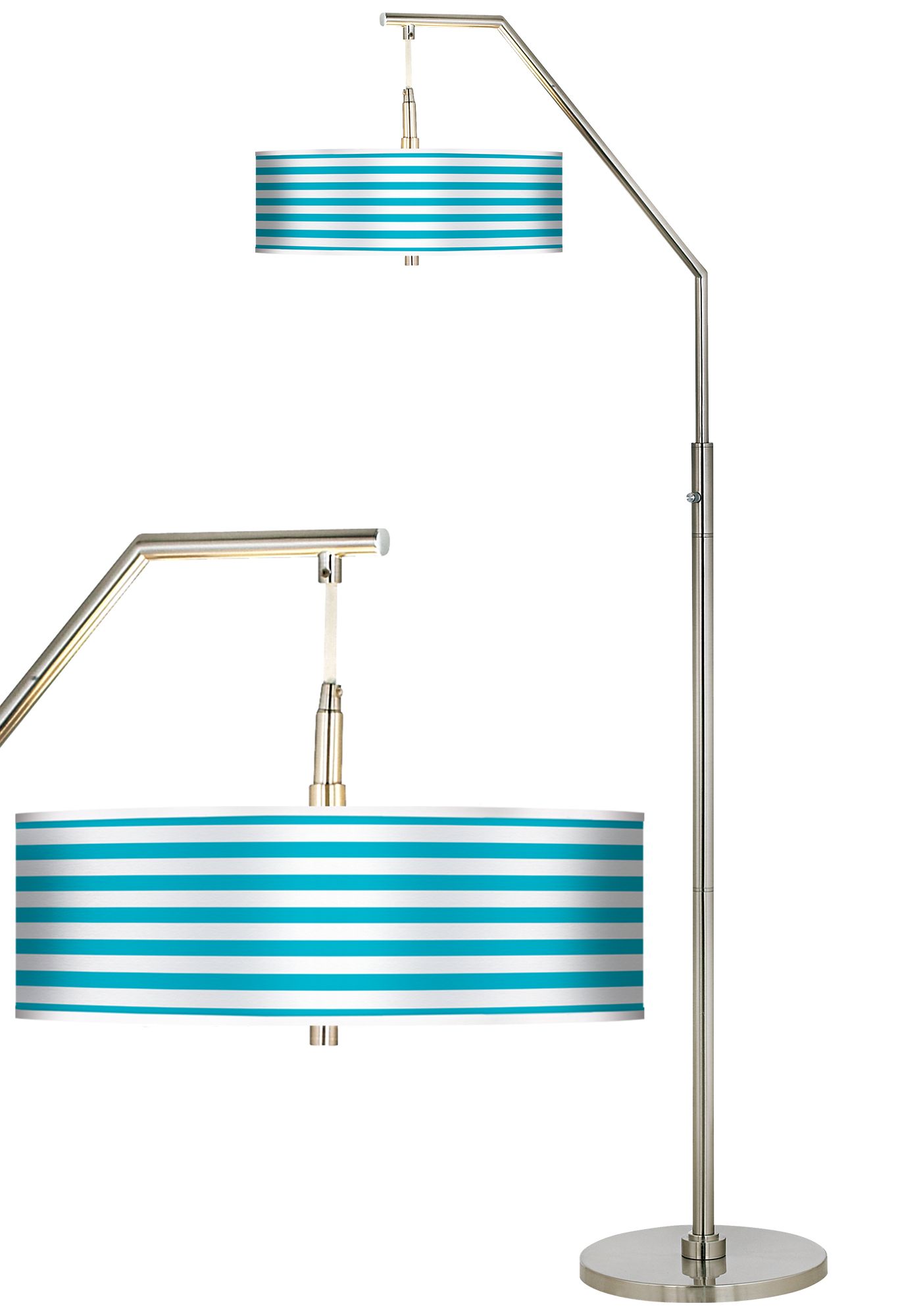 Aqua Horizontal Stripe Giclee Shade Arc Floor Lamp