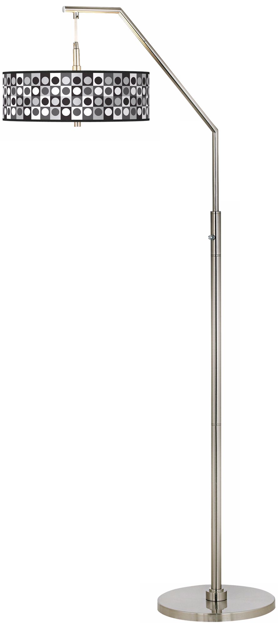 Black and Grey Dotted Squares Giclee Shade Arc Floor Lamp