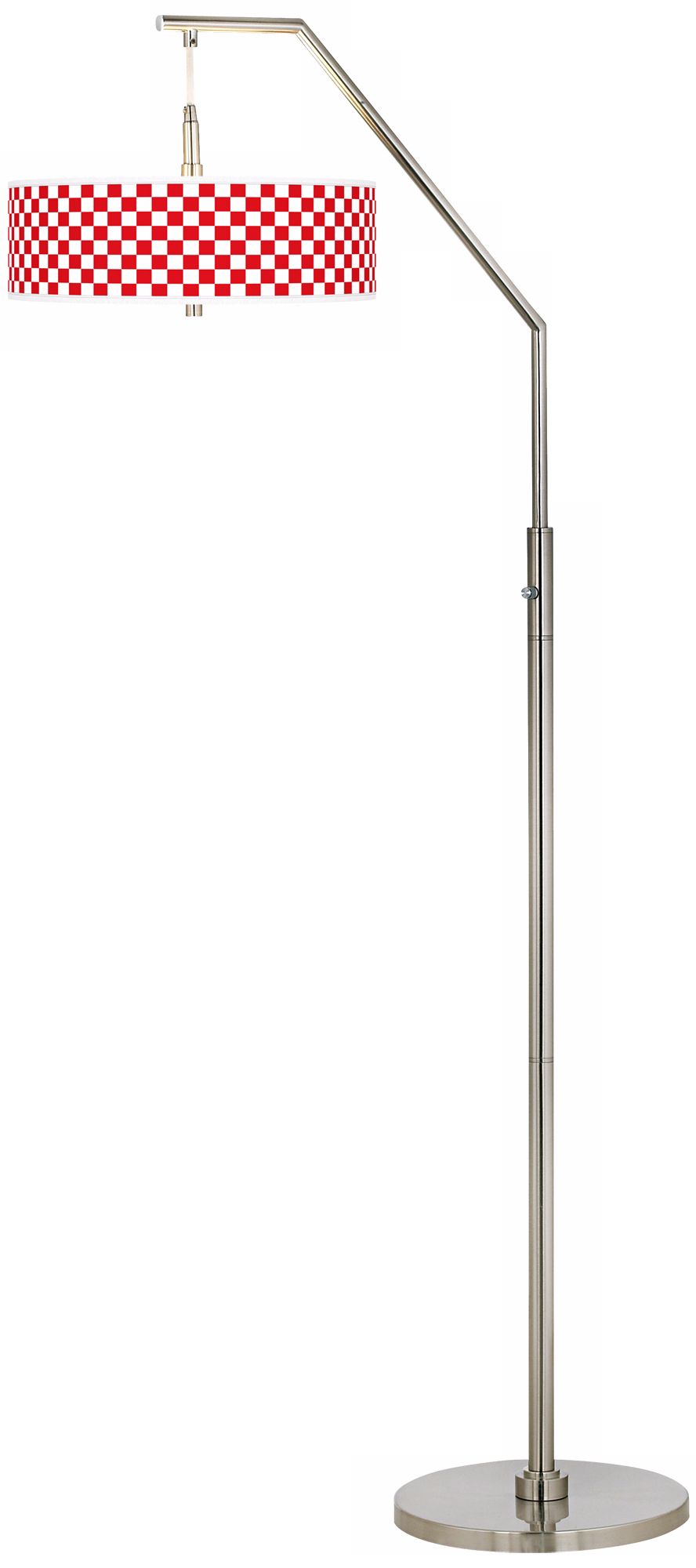 Checkered Red Giclee Shade Arc Floor Lamp