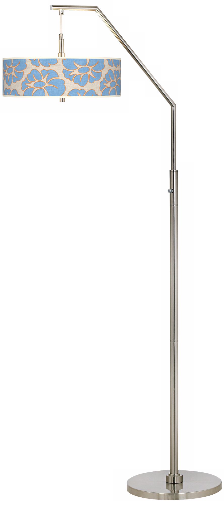 Floral Blue Silhouette Giclee Brushed Nickel Arc Floor Lamp