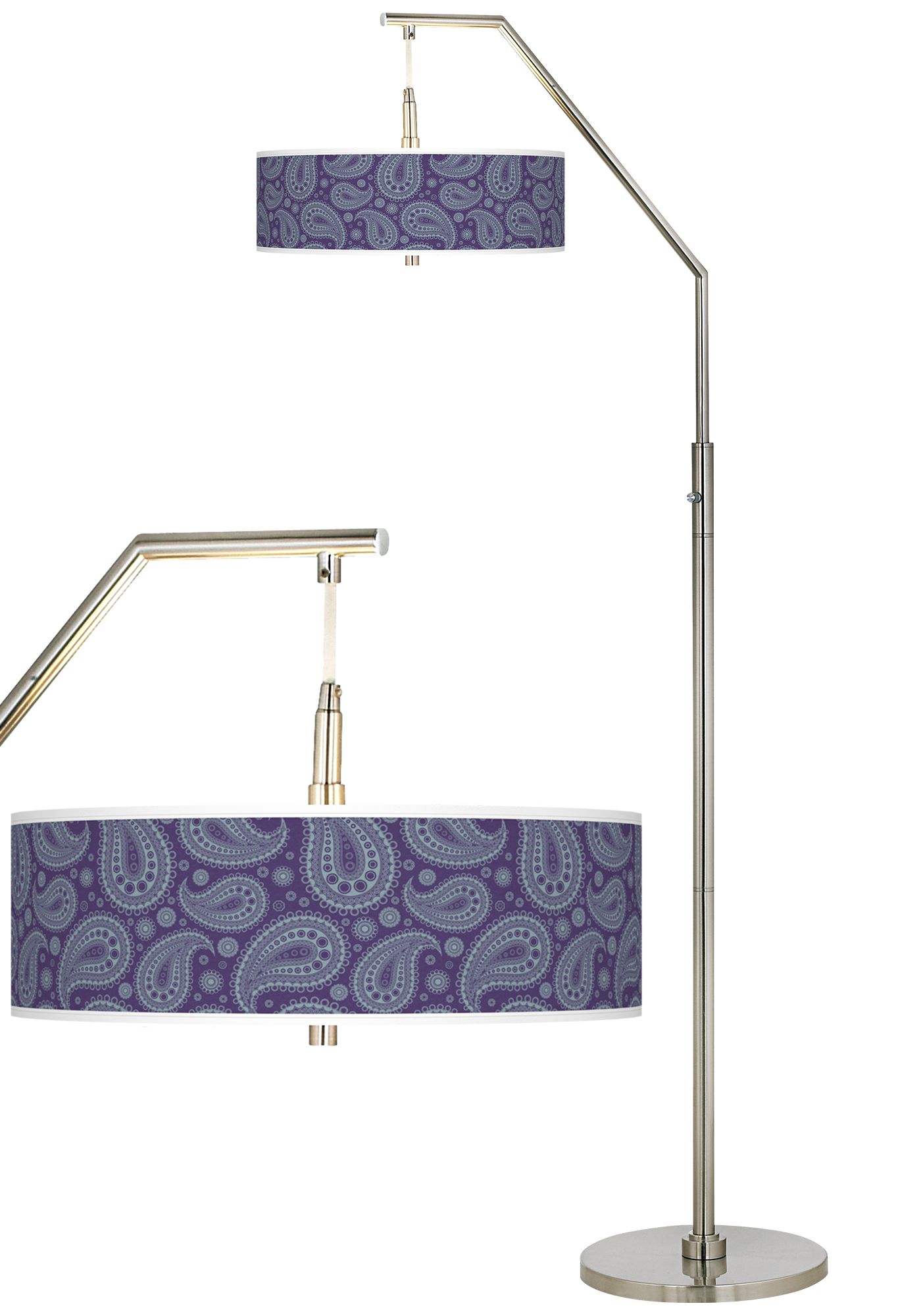 Purple Paisley Linen Giclee Arc Floor Lamp