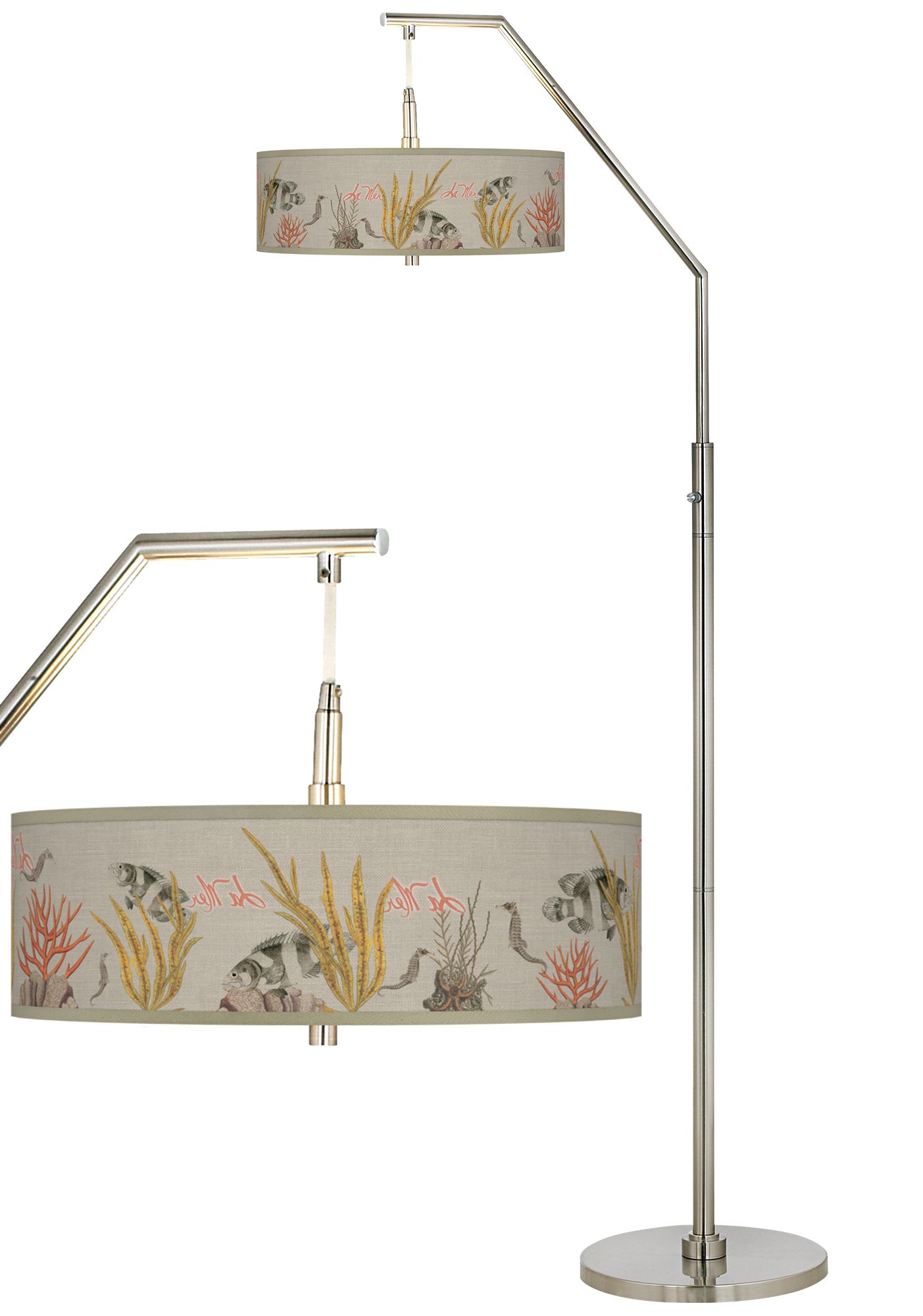 La Mer Coral Giclee Shade Arc Floor Lamp