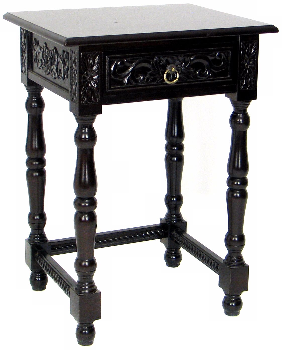 Dark Brown Finish Single Drawer Traditional End Table