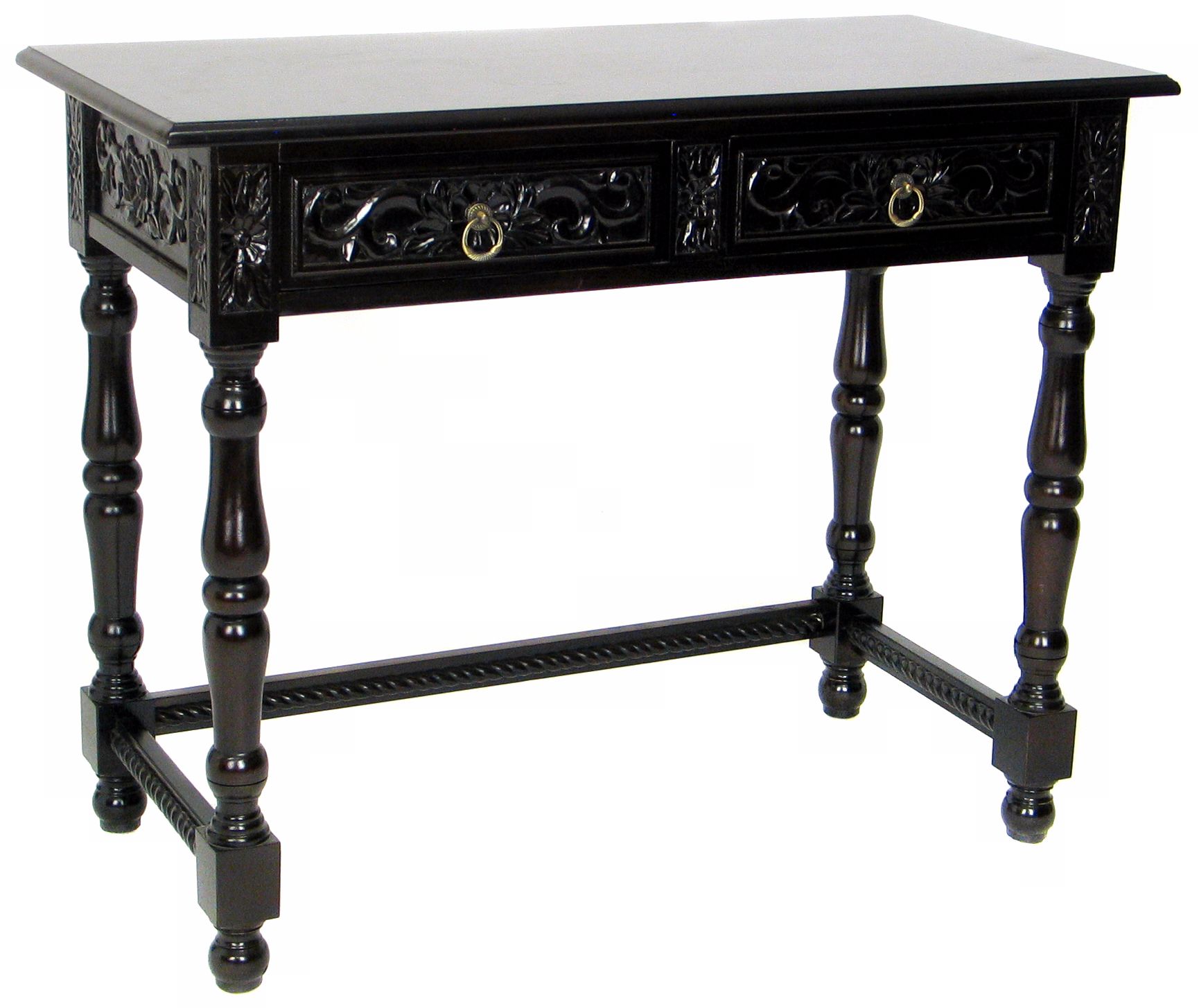 Two Drawer Traditional Sofa Table in Dark Brown Finish