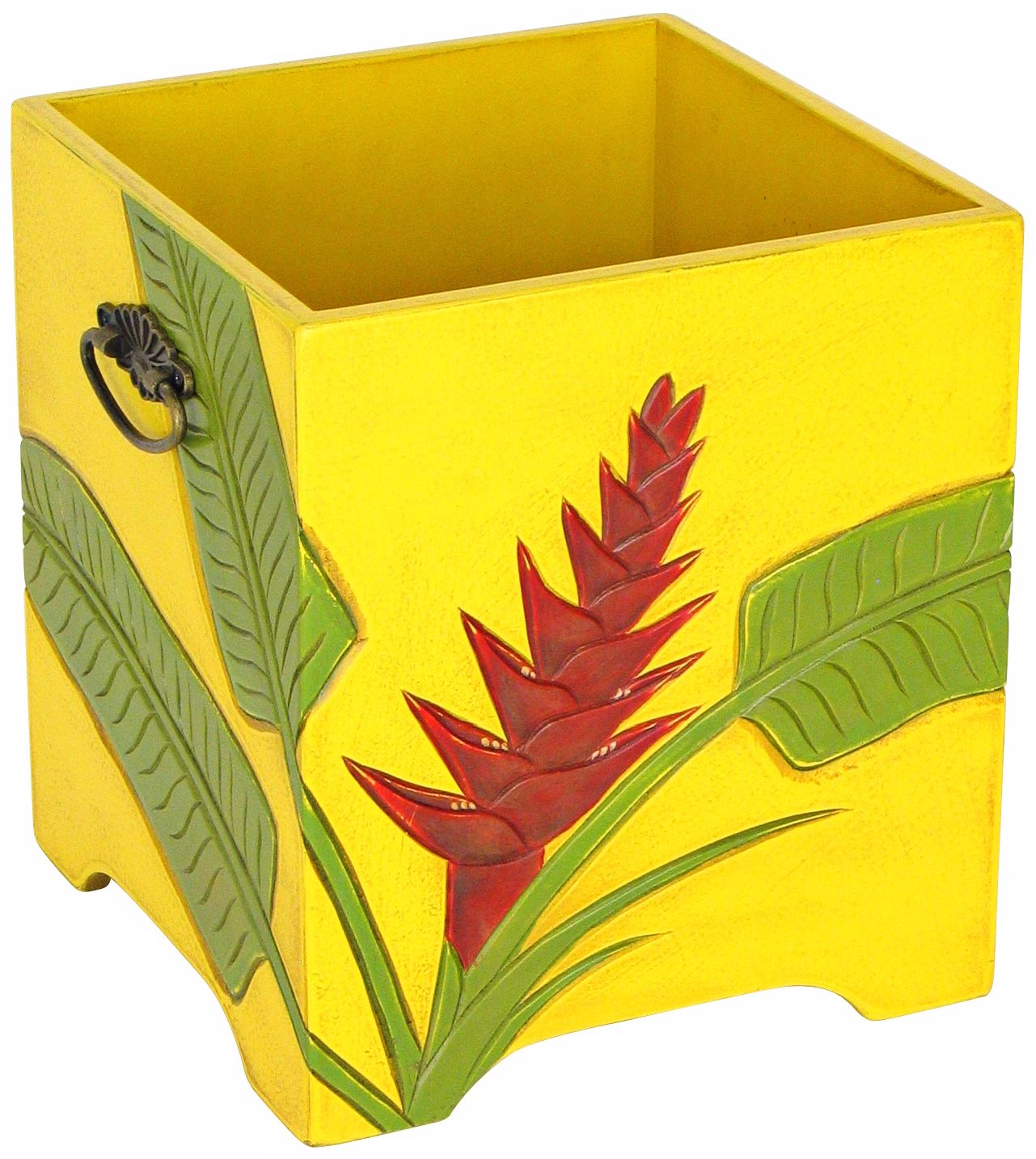 Tropical Heliconia Flower Carved Storage Tub