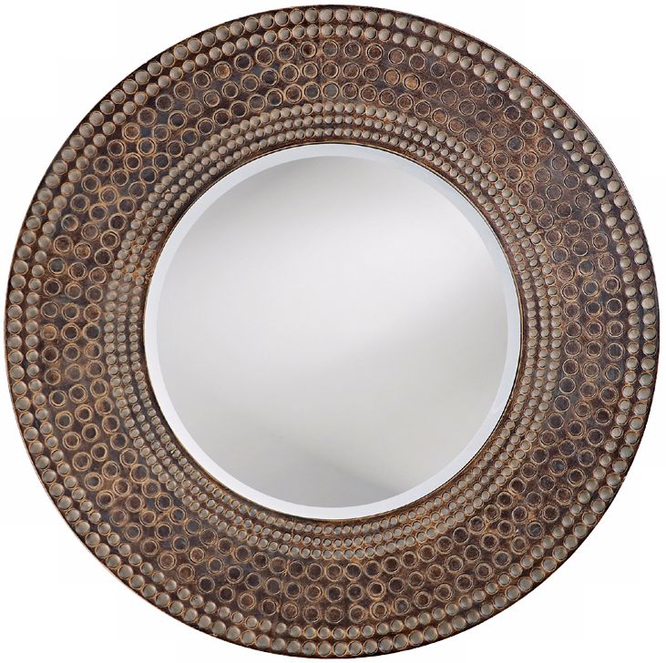 Antique Oak and Maple Finish Round 35" Wide Wall Mirror