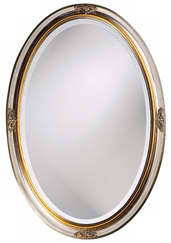 White Gold Leaf Finish Oval 32" High Wall Mirror