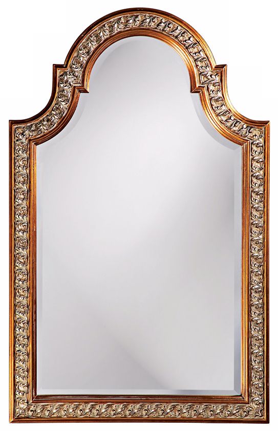 Bright Gold Leaf Finish Arch Top 34" High Wall Mirror