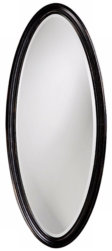 Black Finish Slim Oval 41" High Wall Mirror