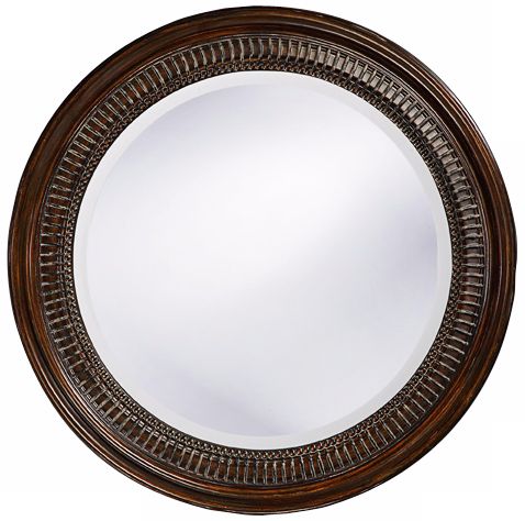 Antique Brown Beaded Round 26" Wide Wall Mirror
