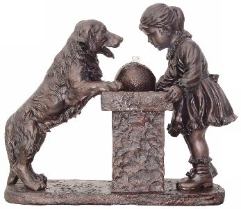 Young Girl and Labrador Dog Antique Bronze Fountain