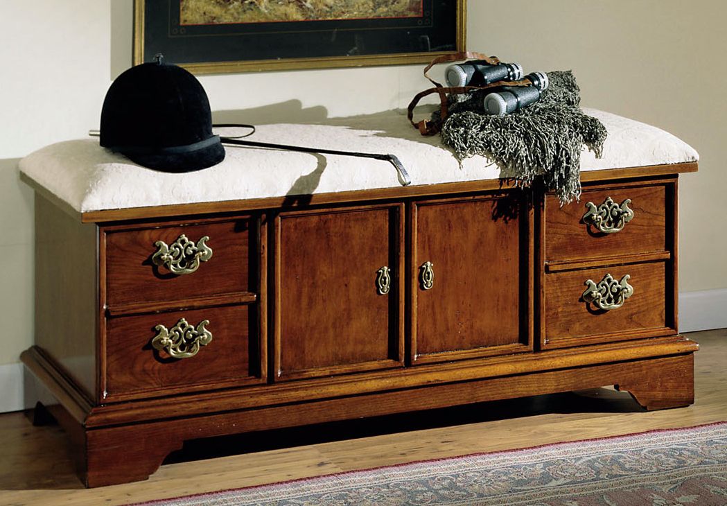 Cherry Finish Cedar Storage Chest with Upholstered Seat