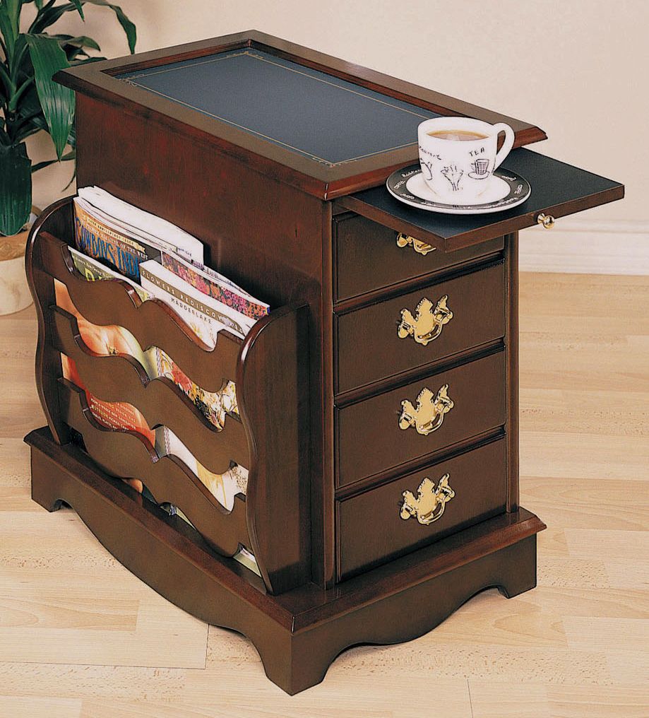 Historic Cherry Finish Magazine Cabinet Chairside Table