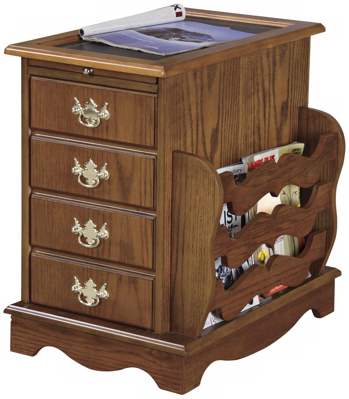 Warm Oak Finish Magazine Rack Side Table