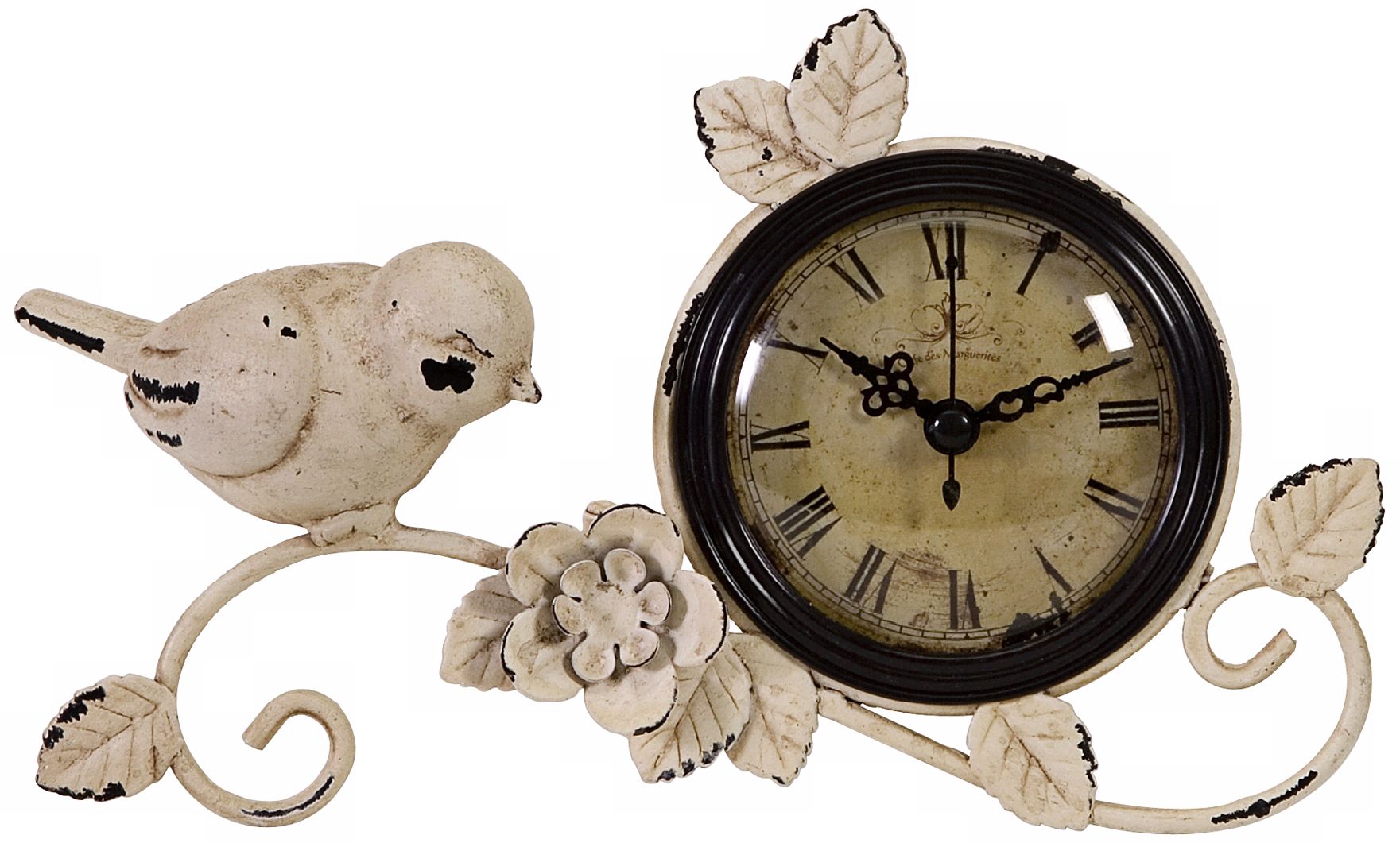 Antique White Metal Bird Tabletop Clock