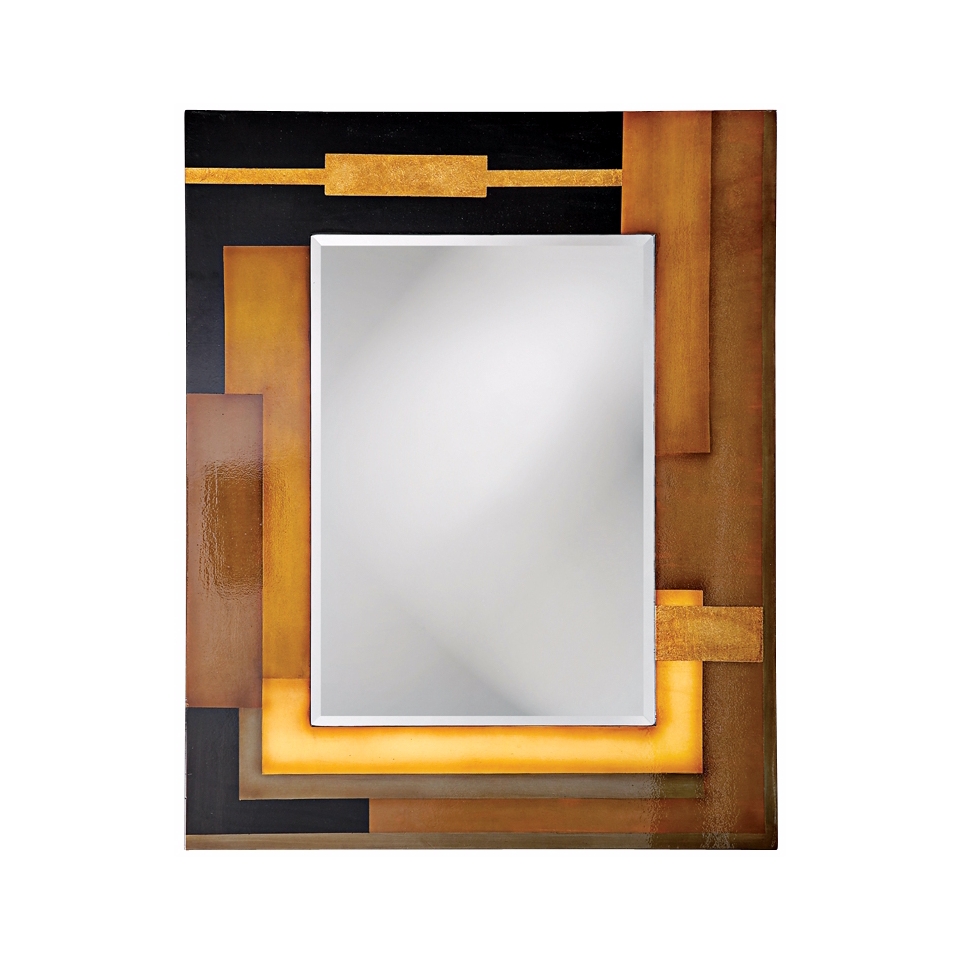 Black Gold and Beige Lacquered 45 High Wall Mirror