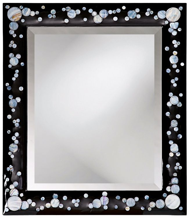 Black Lacquer Finish Faux Mother of Pearl Wall Mirror