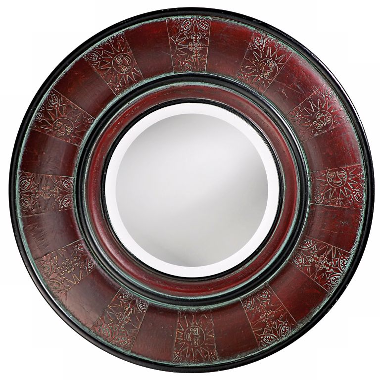 Padded Burgundy Faux Leather Finish 24" Wide Wall Mirror
