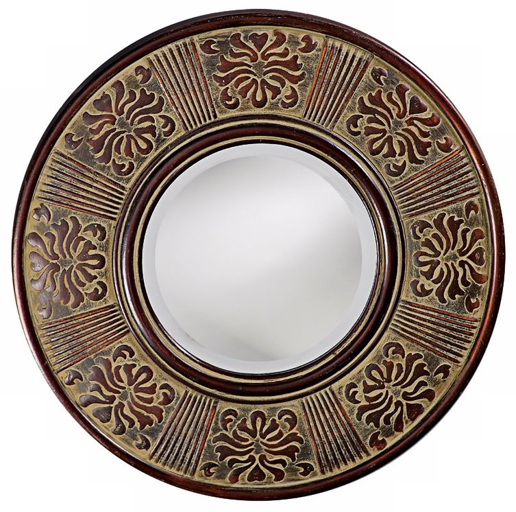 Antique Brown Finish Burgundy Embossed 24" Wide Wall Mirror