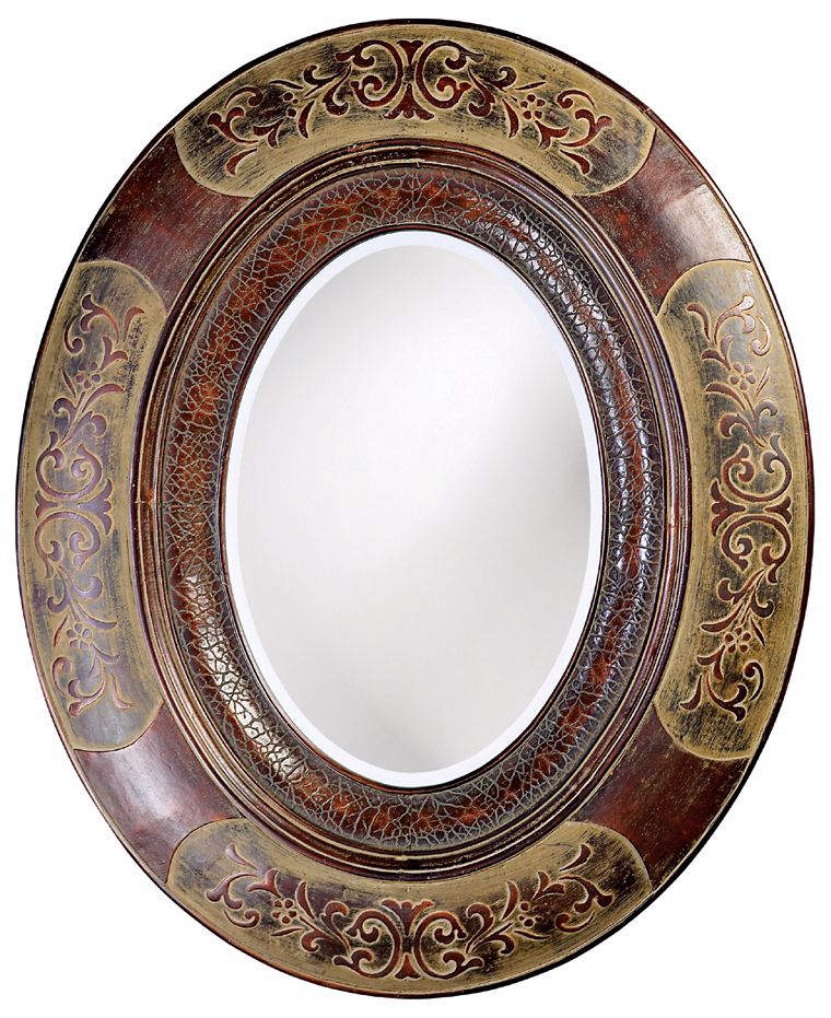 Aged Merlot and Beige Finish Oval 44" High Wall Mirror