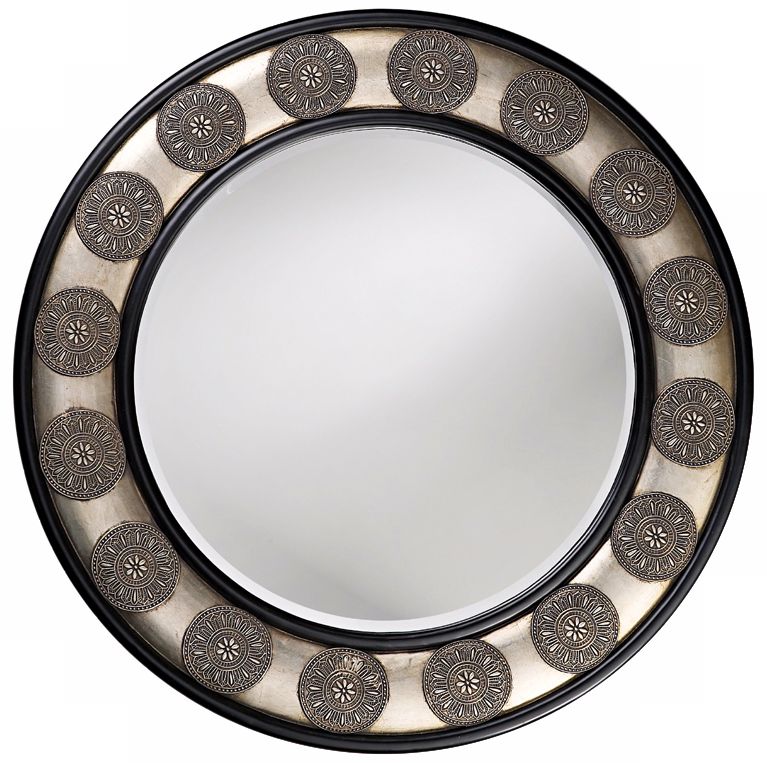 Antique Pewter Finish with Medallions 40" Wide Wall Mirror