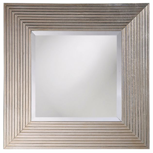 Bright Silver Leaf Finish Grooved Accent 26" Square Mirror