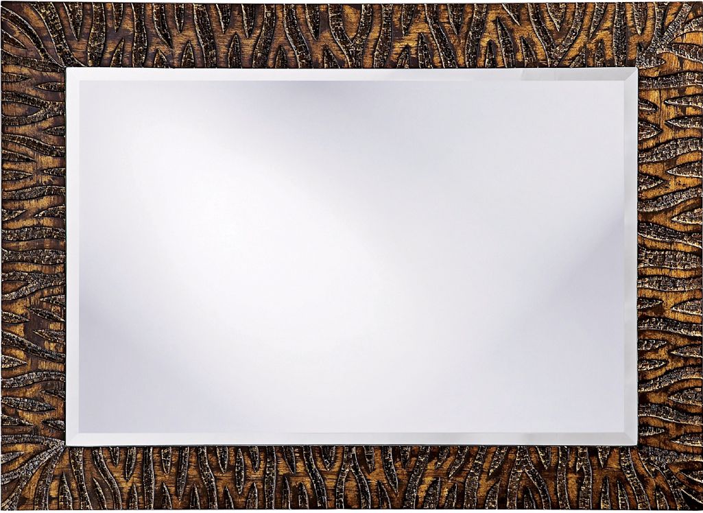 Faux Oak Stain Relief Contemporary 44" Wide Wall Mirror