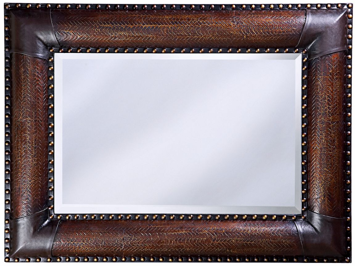 Textured Copper and Faux Leather 49" Wide Wall Mirror