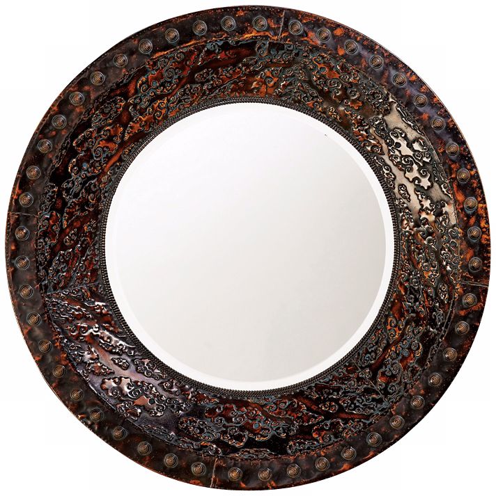 Sienna Brown Textured Round 37" Wide Wall Mirror