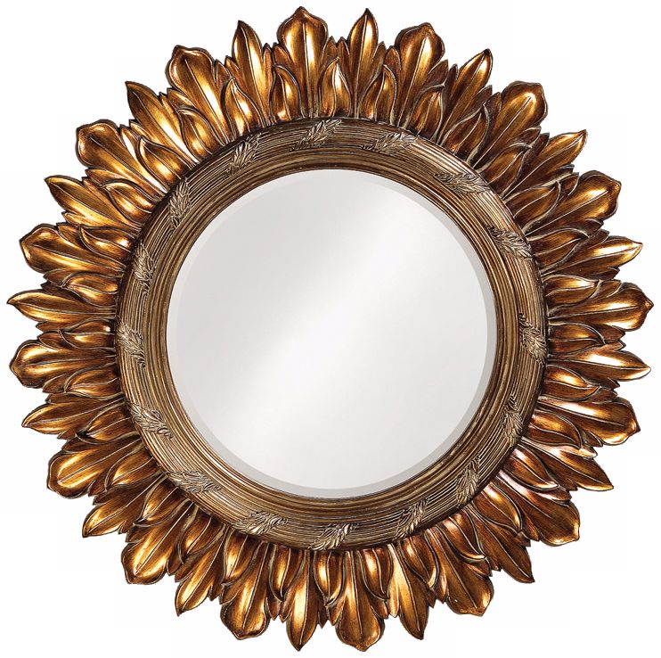 Leaf Sunburst Antique Bronze Round 46" Wide Wall Mirror