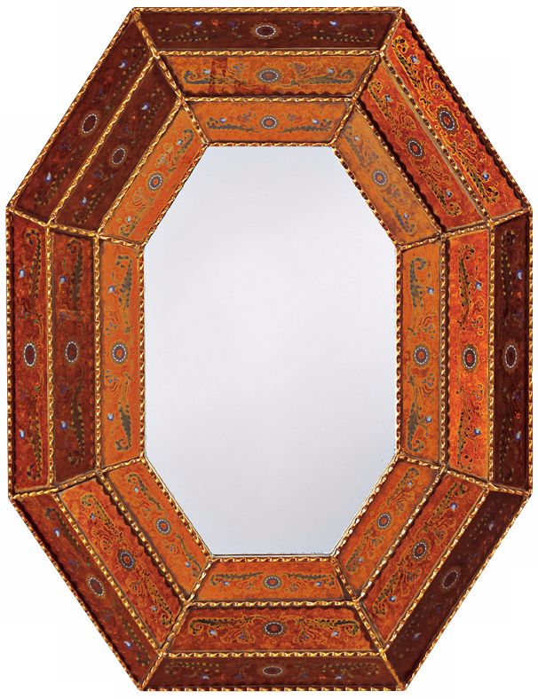 Latin Floral Reverse Painted Glass 42" High Wall Mirror
