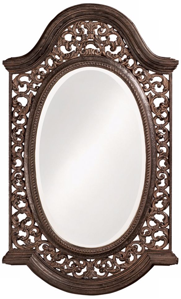 Archtop Antique Black Finish Openwork 38" High Wall Mirror