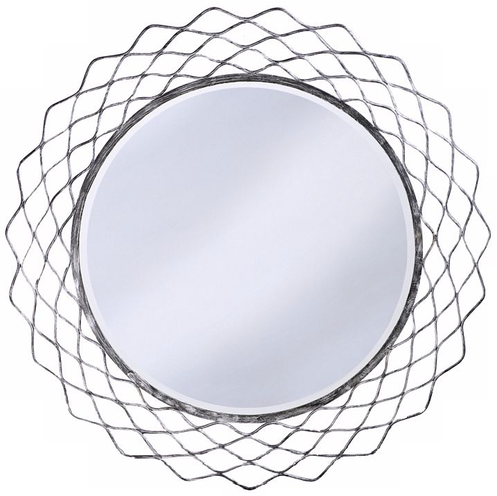 Antique Silver Metalwork Round 40" Wide Wall Mirror
