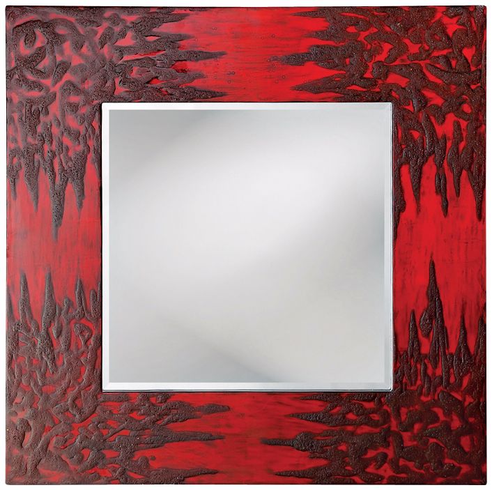 Red Textured Lacquer Square 39" Wide Wall Mirror
