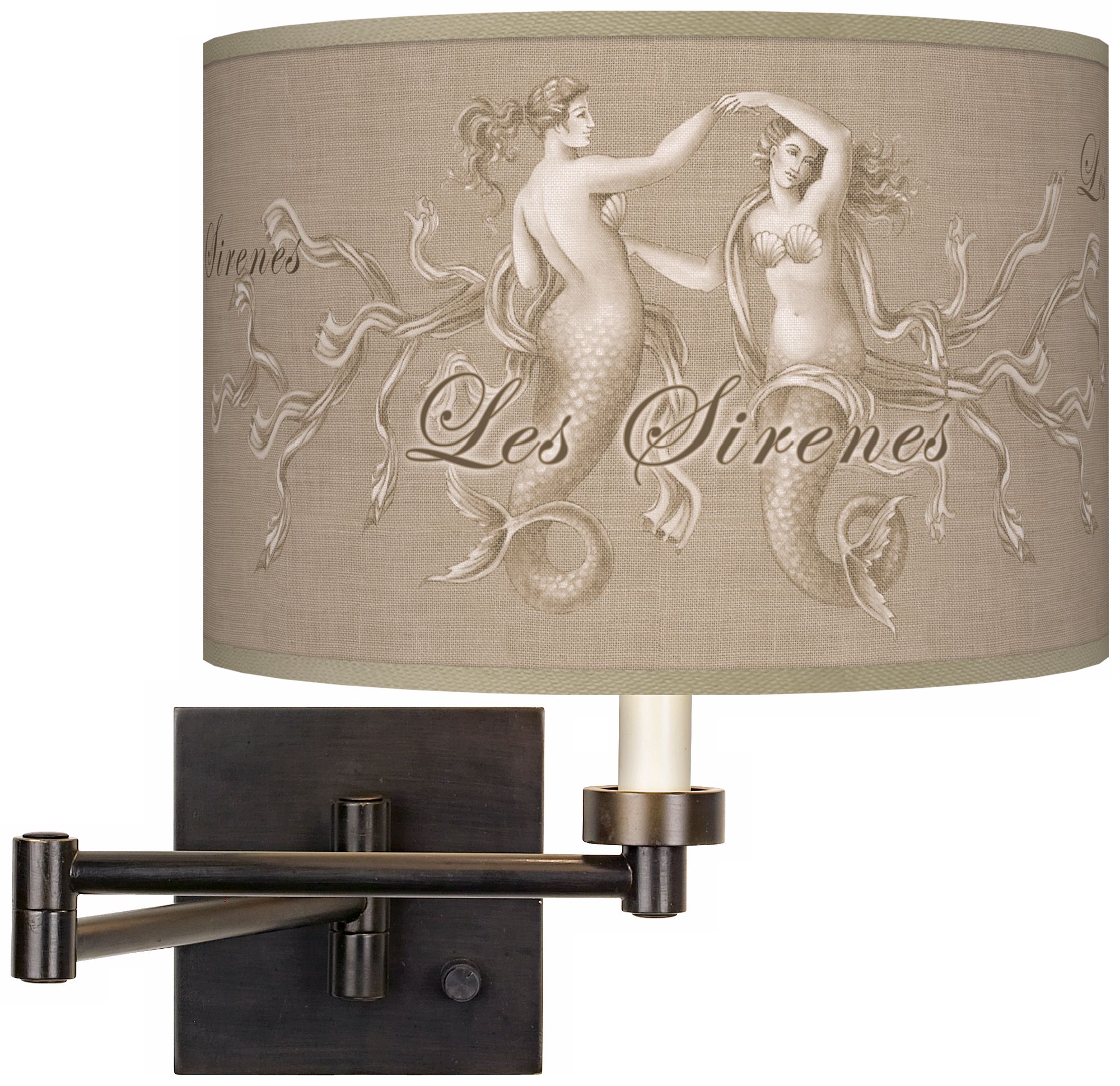 Les Sirenes Natural Giclee Bronze Plug-In Swing Arm Wall Light
