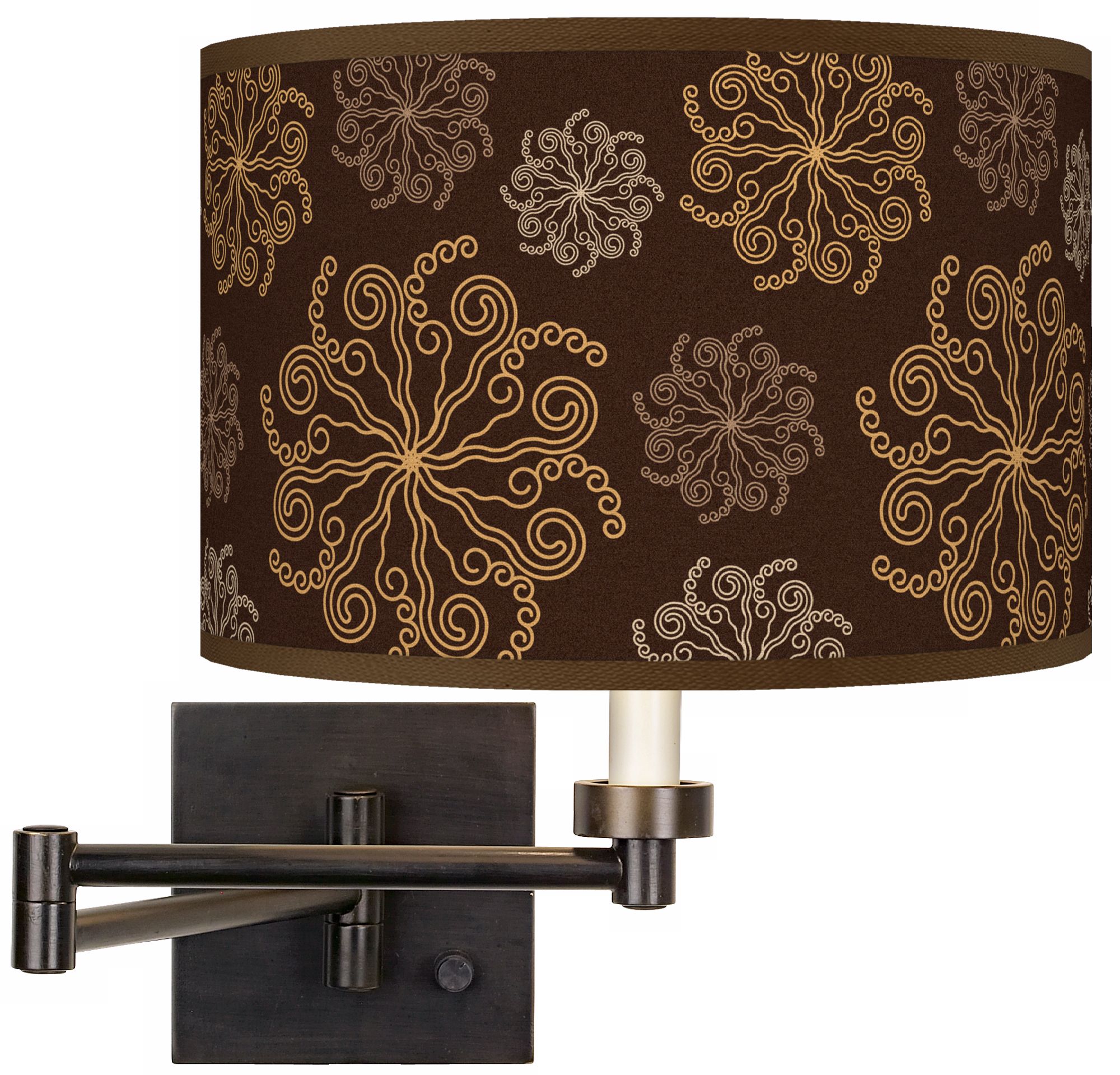 Chocolate Blossom Linen Giclee Plug-In Swing Arm Wall Light