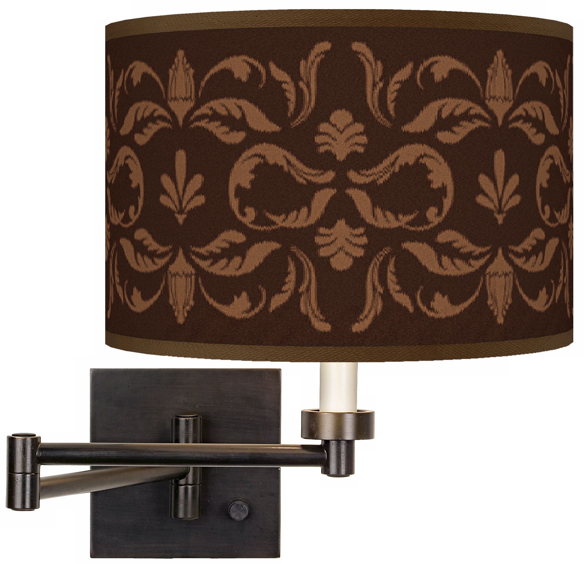 Mocha Flourish Linen Plug-In Swing Arm Wall Light