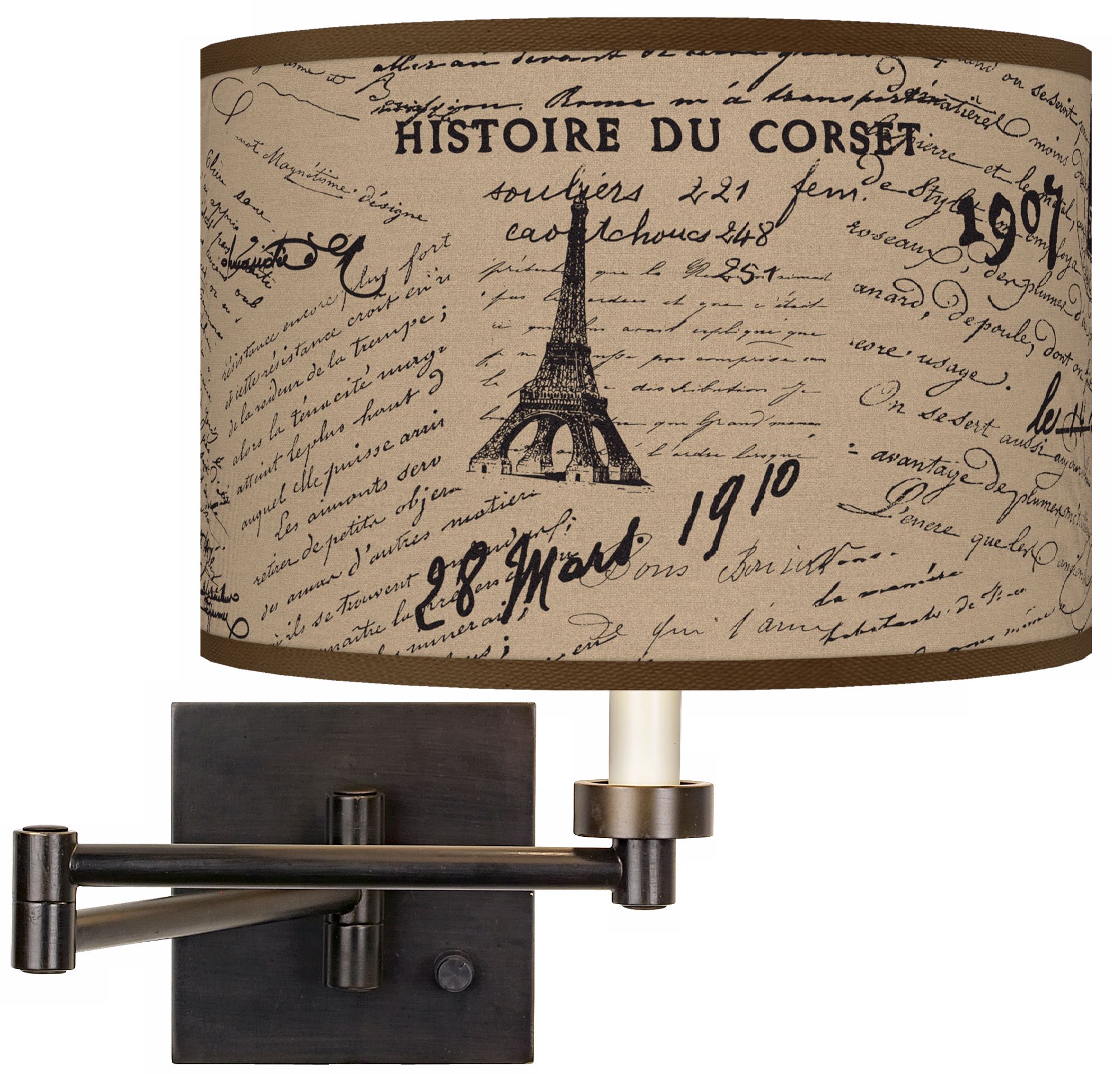 Letters To Paris Linen Plug-In Swing Arm Wall Light