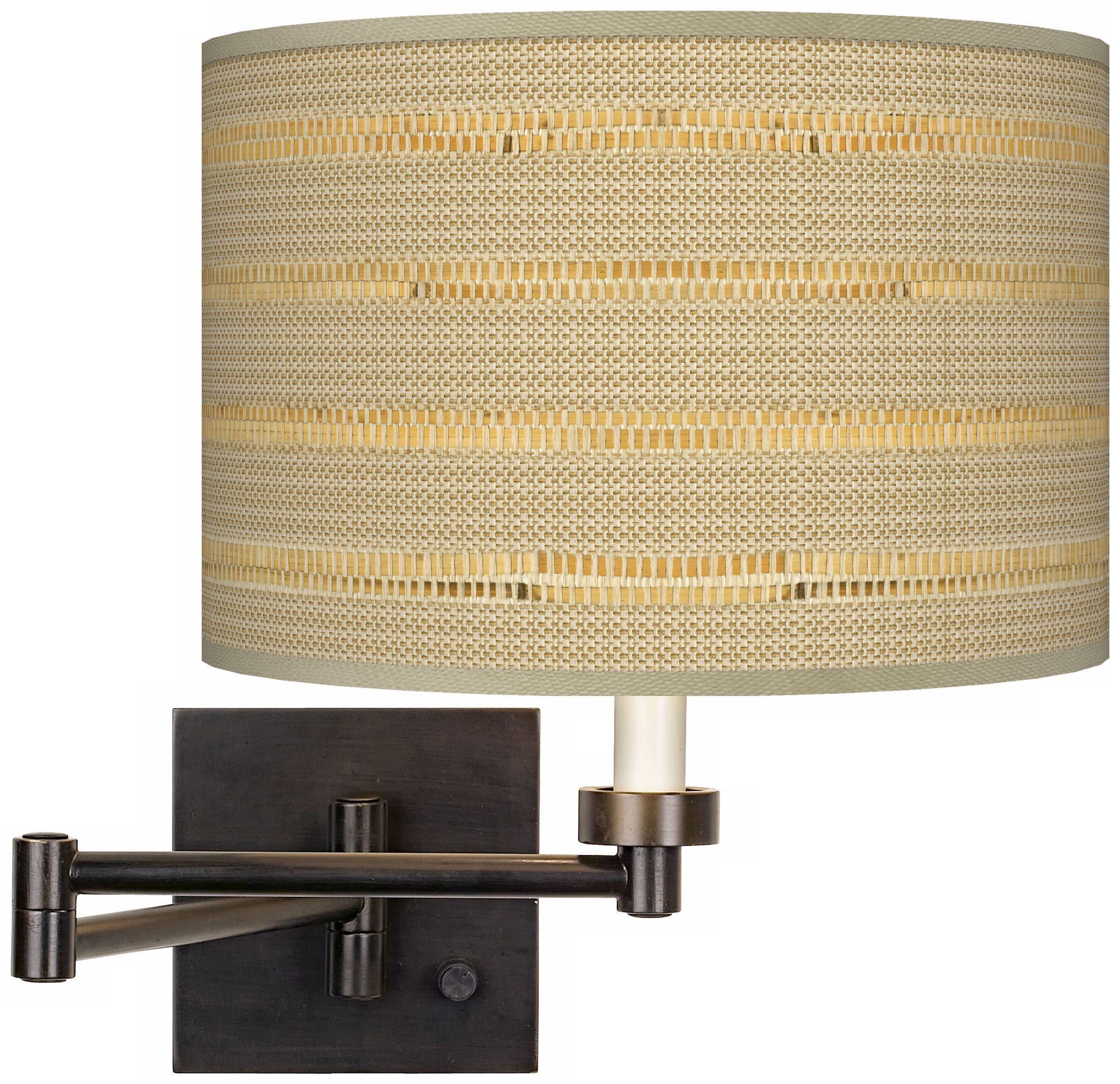 Woven Reed Giclee Shade Plug-In Swing Arm Wall Light