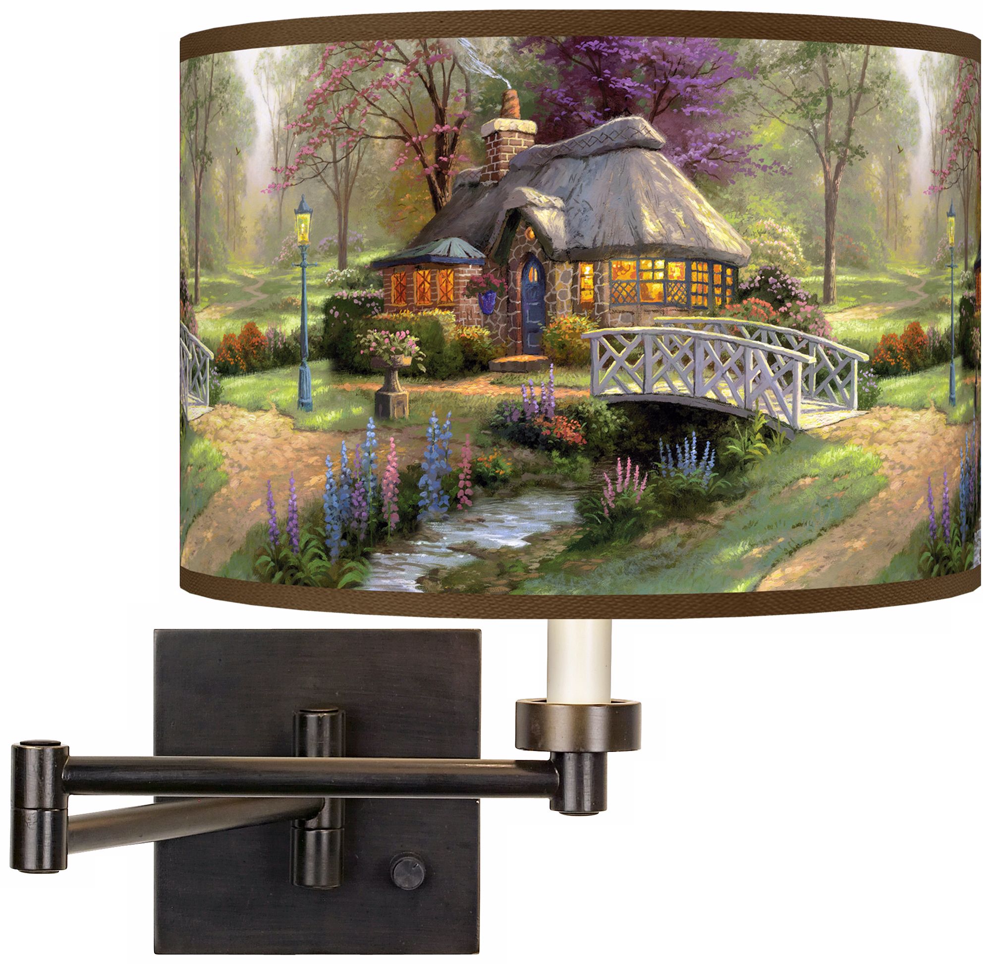Thomas Kinkade Friendship Cottage Plug-In Swing Arm Wall Light