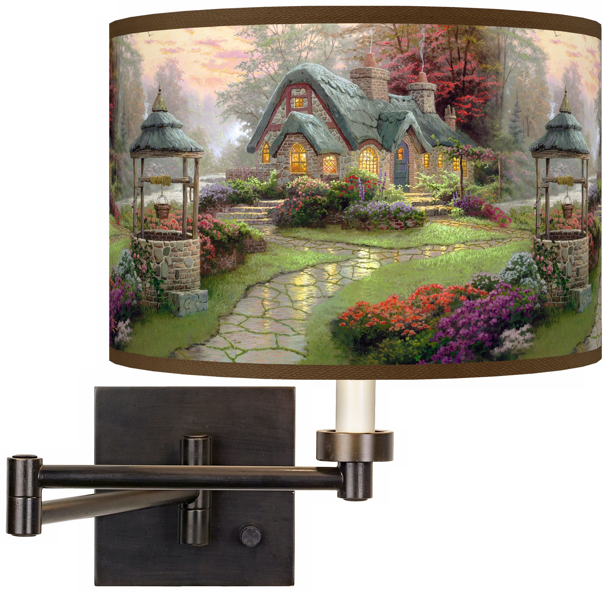 Thomas Kinkade Make A Wish Cottage Plug-In Swing Arm Wall Light