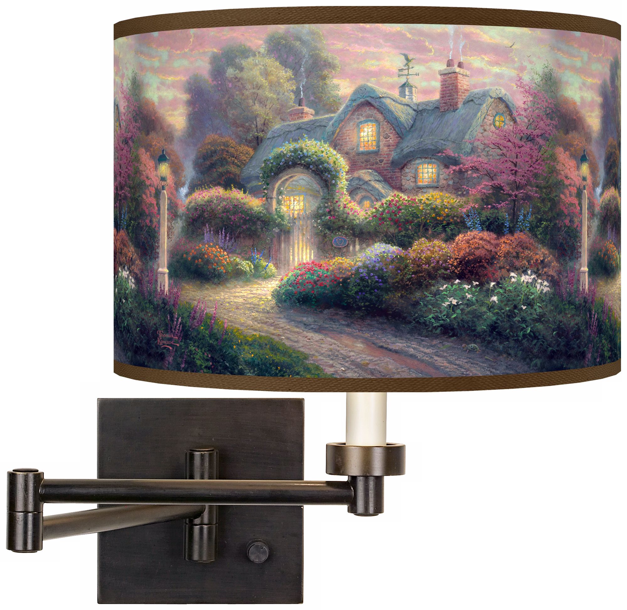 Thomas Kinkade Rosebud Cottage Plug-In Swing Arm Wall Light